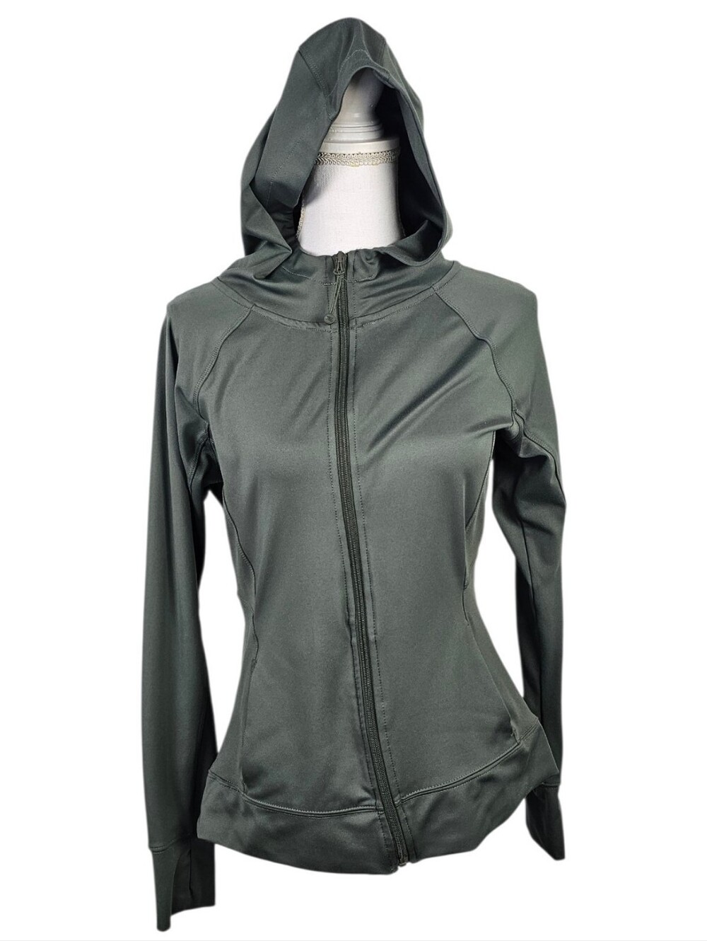 RBX Womens Medium Full Zip Hooded Athletic Jacket Gray Stretch Thumbholes